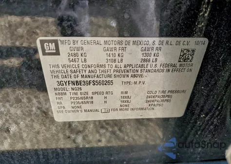 2015 Cadillac Srx Luxury Collection z USA, uszkodzony, nr VIN 3GYFNBE39FS560265